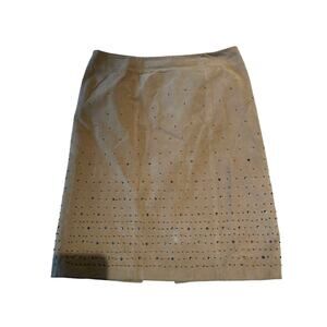 White House Black Market - Size 6 - Tan Suede Midi Skirt - Silver Studded